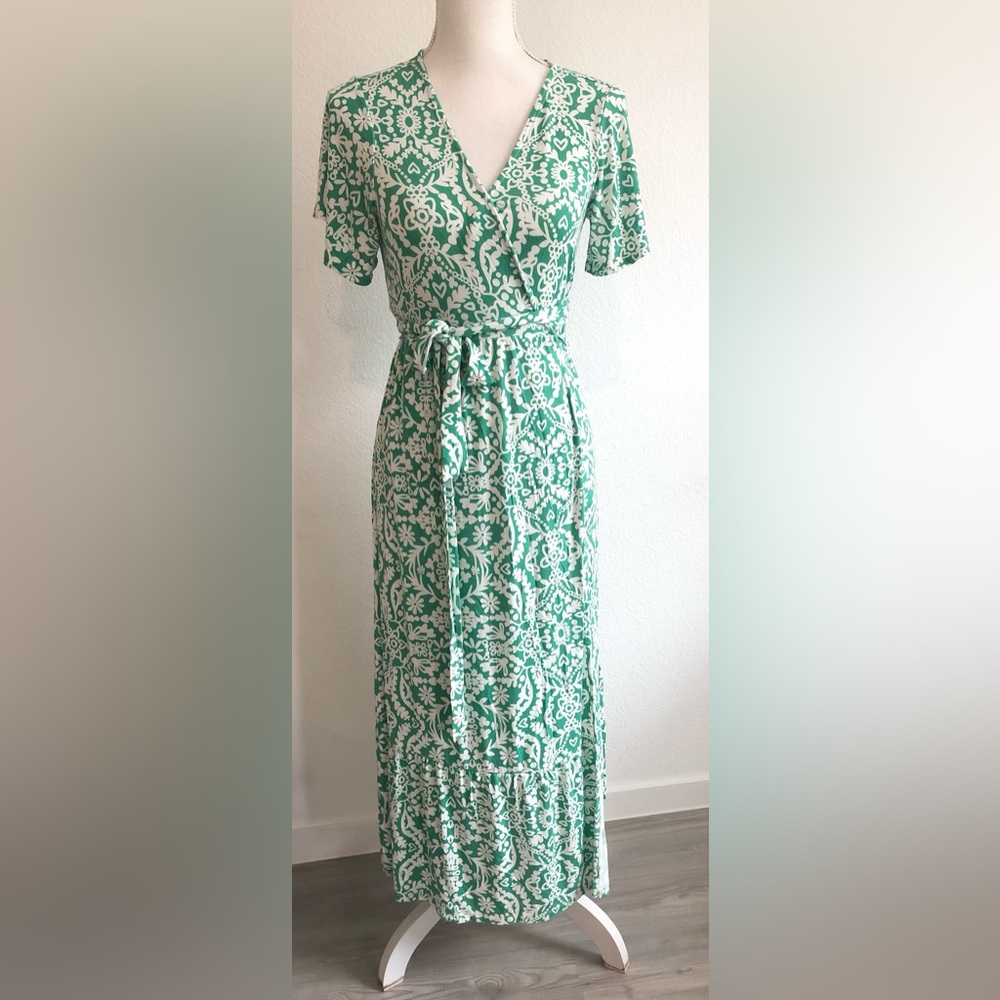 Seraphine Green and White Maternity maxi Dress